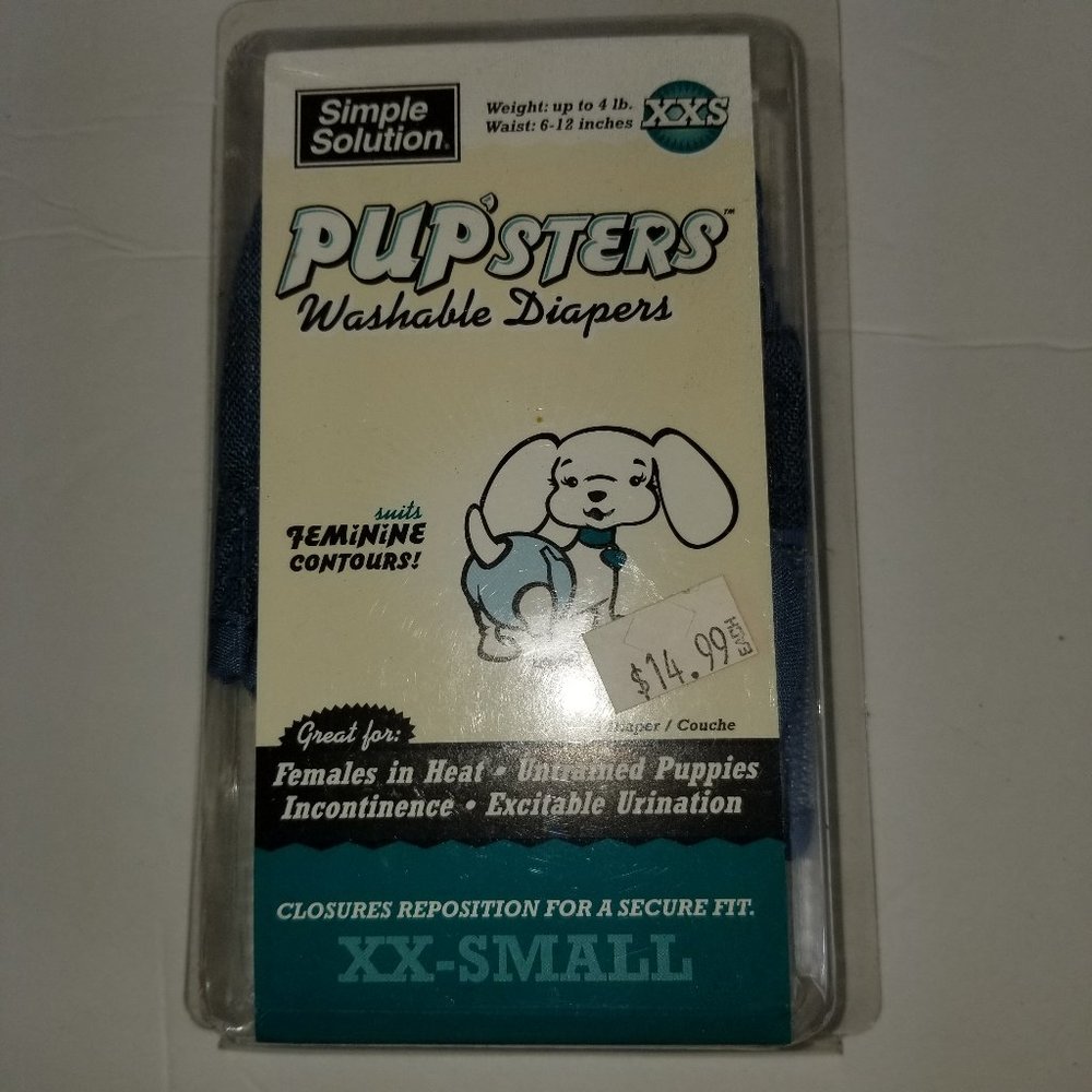 Simple Solutions Pupsters Washable Diapers for Female Dogs Size XX-Small Blue
